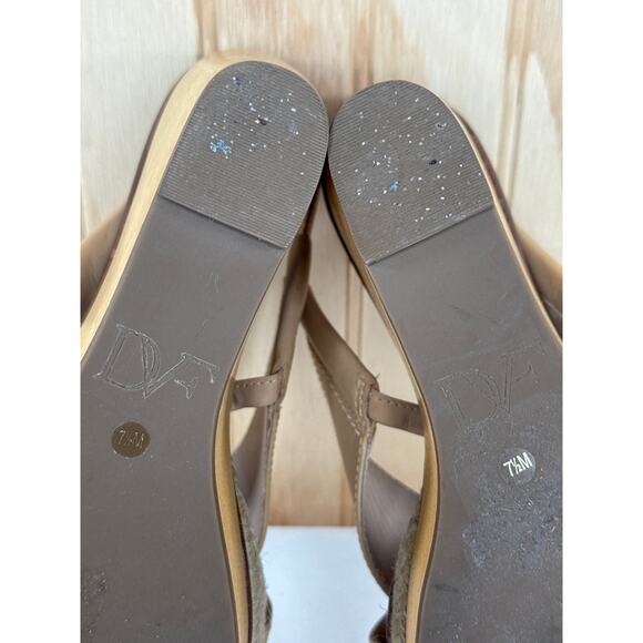 Diane von Furstenberg Tan Leather Cross Strap Slingback Wedge Sandals 7.5 - Picture 6 of 8